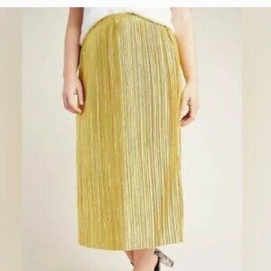 MAEVE Golden Pleated Midi Skirt